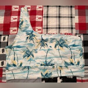 Old Navy Blue and Yellow Palm Print Swim Top